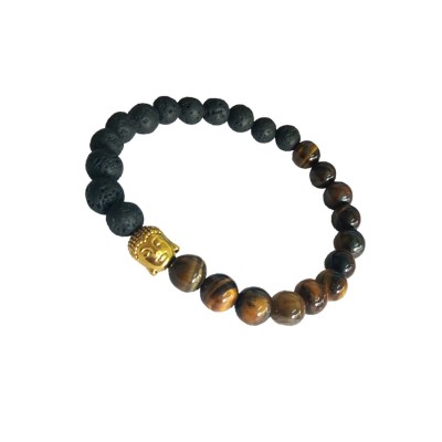 Bhudha Face Tiger Eye Lava Stone Bracelet For Men